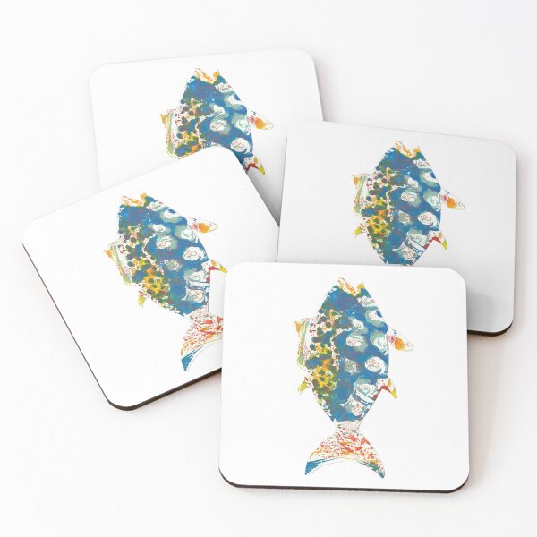Item preview, Experimental decalcomania colorful fish print designed and sold by Kendica.