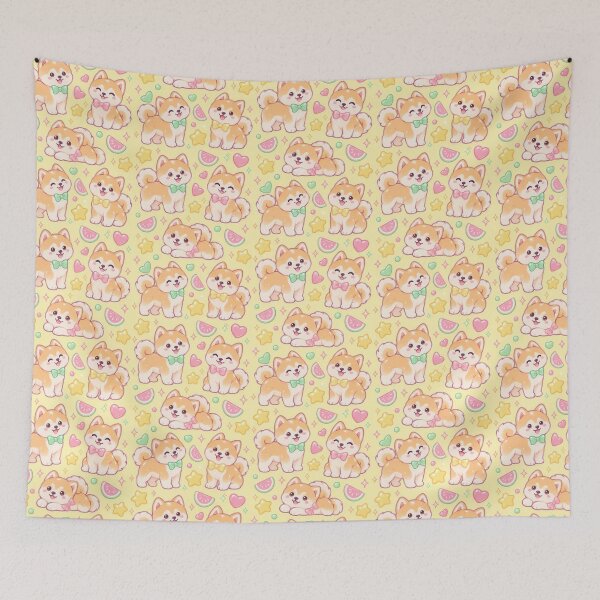 Item preview, Kawaii Gummy Akita Puppies Pastel Candy Pattern designed and sold by Soft Berry Studio.