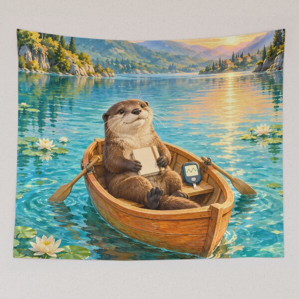 Item preview, Otter in a Rowboat with Glucose Meter – Lakeside Diabetes Art designed and sold by Jaani-T.