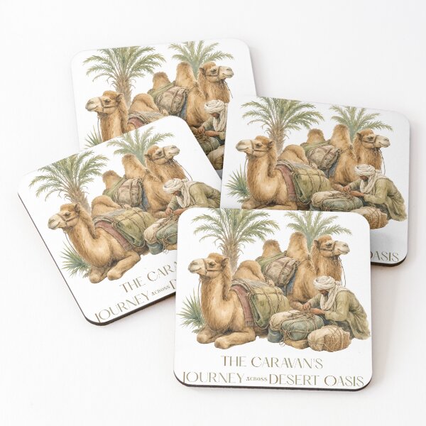 Item preview, The Caravan's Journey Across Desert Oasis - Vintage Watercolor Art    designed and sold by lahmar-abbou.