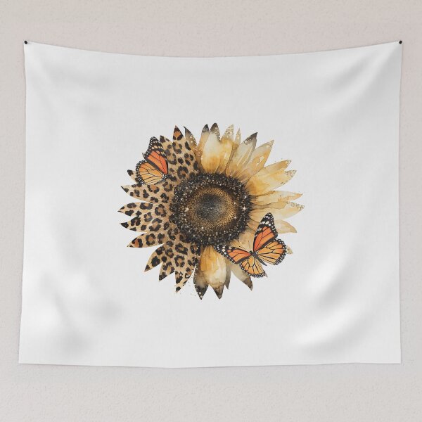 Item preview, Rustic Leopard Sunflower Floral Art With Monarch Butterflies designed and sold by AZABSTORE.