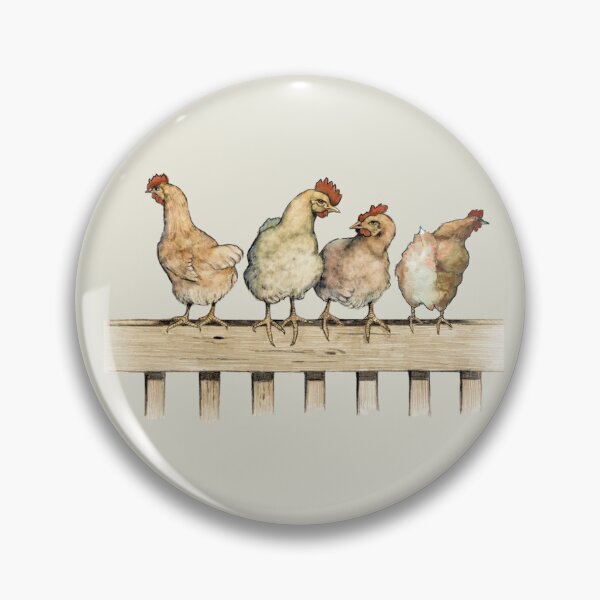 Item preview, Four CHICKENS on a FENCE, Cute Hens, Farm Animal Illustration designed and sold by JoyfulWhimsy.