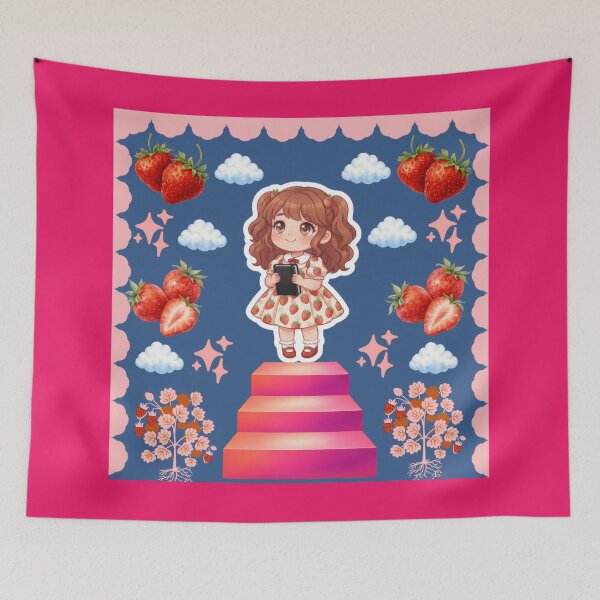 Item preview, Cute Strawberry Girl Blue Background designed and sold by Azurart2.