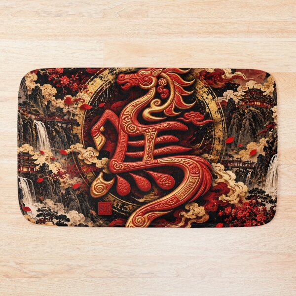 Item preview, Chinese Dragon Horse Kirin Red and Gold Mythology designed and sold by Fei Long Design Hub.