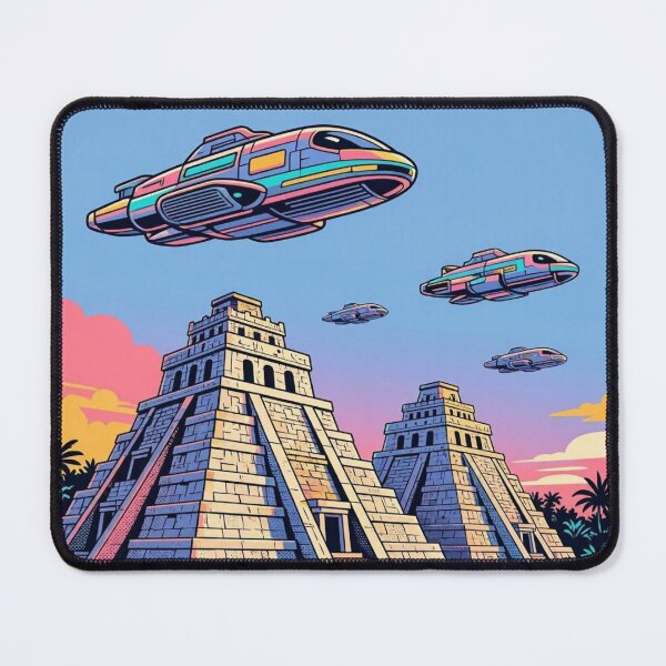Item preview, Ancient Aliens Mayan Pyramids | Retro Sci-Fi Spaceship Art designed and sold by Dogandesighn.
