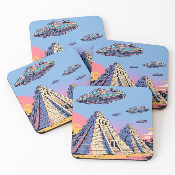 Item preview, Ancient Aliens Mayan Pyramids | Retro Sci-Fi Spaceship Art designed and sold by Dogandesighn.