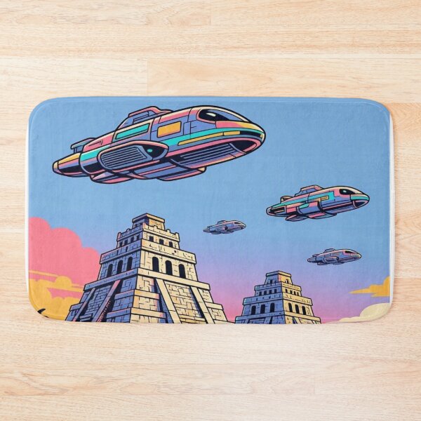 Item preview, Ancient Aliens Mayan Pyramids | Retro Sci-Fi Spaceship Art designed and sold by Dogandesighn.