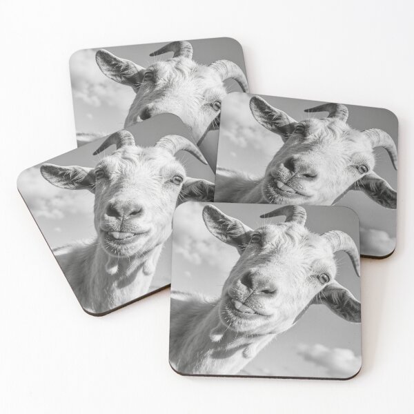 Item preview, Funny Black and White Goat Portrait Print, Goofy Farm Animal Wall Art designed and sold by QuietCanvasArtworks.