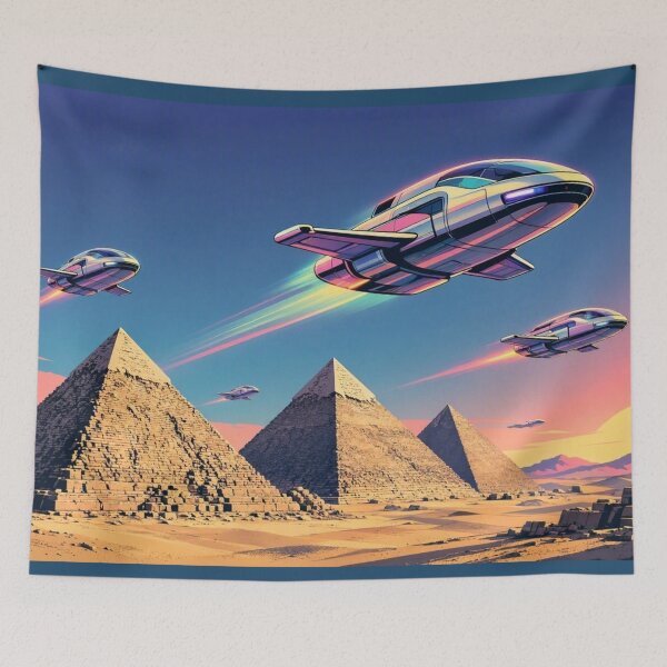 Item preview, Ancient Aliens Egyptian Pyramids | Retro Sci-Fi Spaceship Art designed and sold by Dogandesighn.