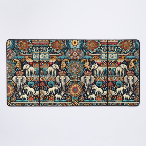 Item preview, Safari Wildlife Mosaic – Elephants & Big Cats Geometric Art designed and sold by Apex Designs.