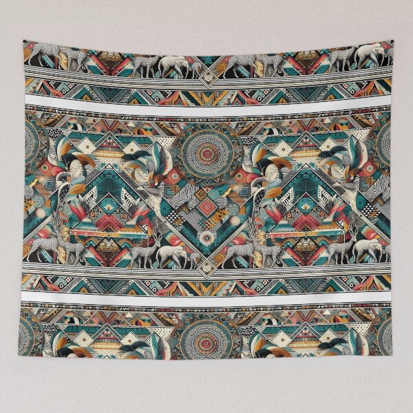 Aperçu de l'œuvre Mosaïque animalière de safari – Motif géométrique coloré représentant la faune sauvage créée et vendue par Apex Designs.