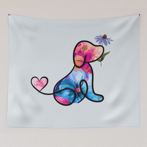 Item preview, Blue/rose floral dog with heart tail and blue daisy designed and sold by SuncatcherPhoto.
