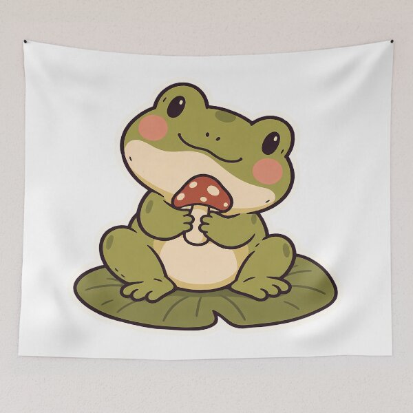 Item preview, Chubby Frog with Mushroom Lily Pad Cottagecore designed and sold by OuqCreations.