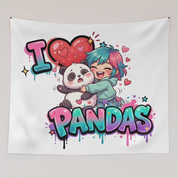 Item preview, I love pandas - Funny Chibi Girl and panda Graffiti designed and sold by Graphqueen.