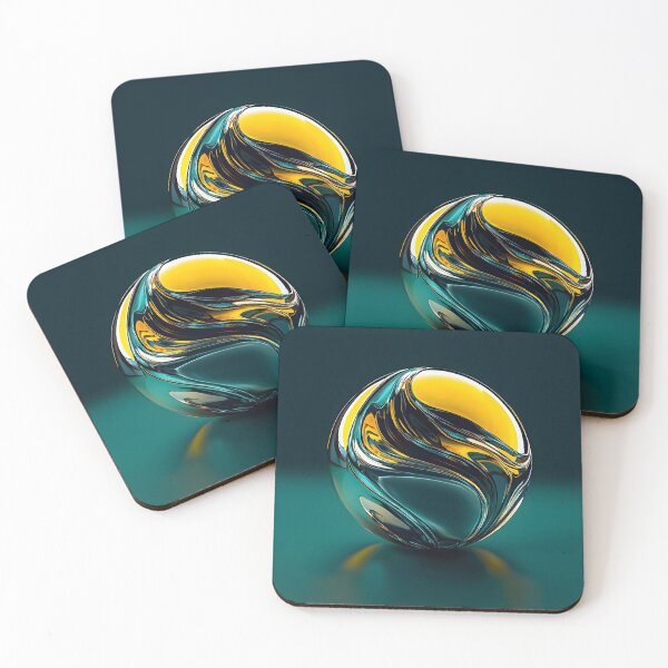 Aperçu de l'œuvre Orbe chromé liquide, rendu 3D, jaune vif créée et vendue par Checho30.