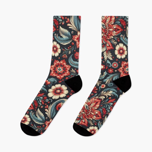 Item preview, Red Cream Floral Pattern – Dark Ornamental Botanical Art designed and sold by Apex Designs.