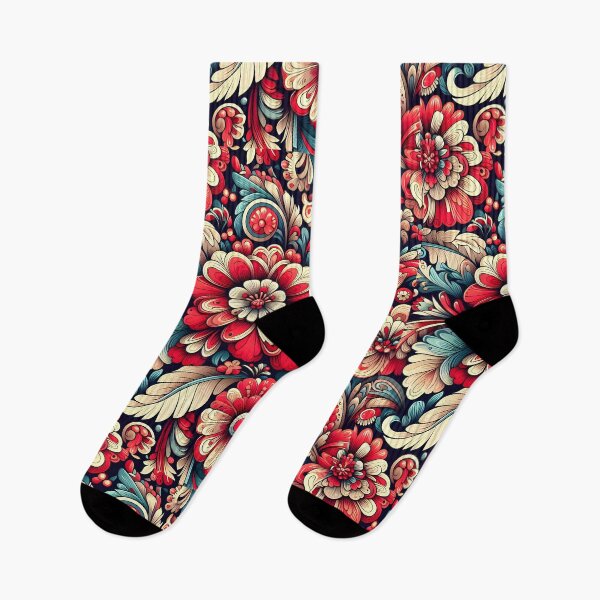 Item preview, Red Cream Floral Pattern – Teal Ornamental Botanical Art designed and sold by Apex Designs.