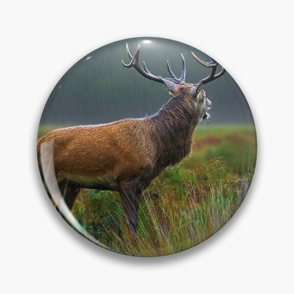 Item preview, Majestic Red Deer Stag in Rainy Meadow | Moody Wildlife Nature Wall Art Print designed and sold by BLUESKY11a.
