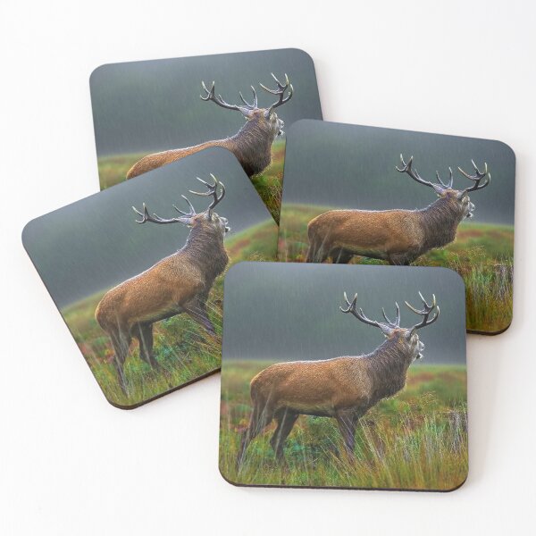 Item preview, Majestic Red Deer Stag in Rainy Meadow | Moody Wildlife Nature Wall Art Print designed and sold by BLUESKY11a.