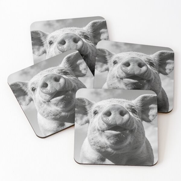 Item preview, Funny Black and White Pig Portrait Print, Cute Farm Animal Wall Art designed and sold by QuietCanvasArtworks.