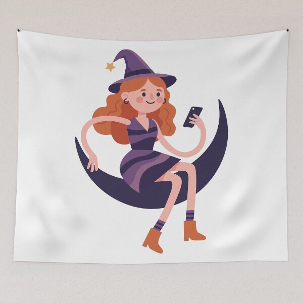 Item preview, Cute Witch Sitting on Crescent Moon designed and sold by natalielaf.