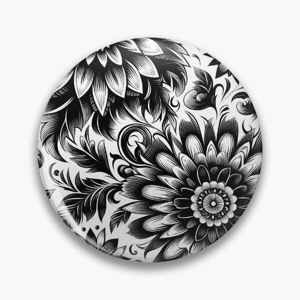 Artikelvorschau, Schwarz-weißes Blumenmuster – Detaillierte botanische Tuschezeichnung entworfen und verkauft von Apex Designs.