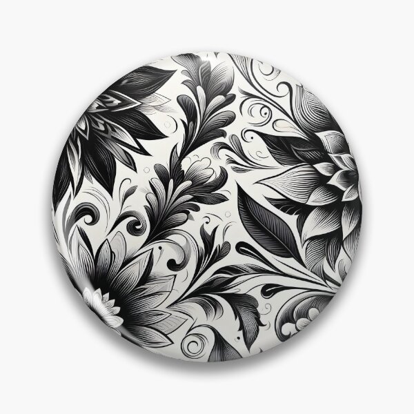 Artikelvorschau, Zierliches Blumenmuster in Schwarz-Weiß – Botanische Linienzeichnung entworfen und verkauft von Apex Designs.