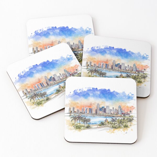 Item preview, Vibrant Miami Cityscape with Palms designed and sold by kolonjArt.