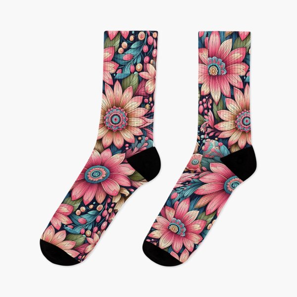 Item preview, Pink Teal Floral Pattern – Colorful Ornamental Botanical Art designed and sold by Apex Designs.