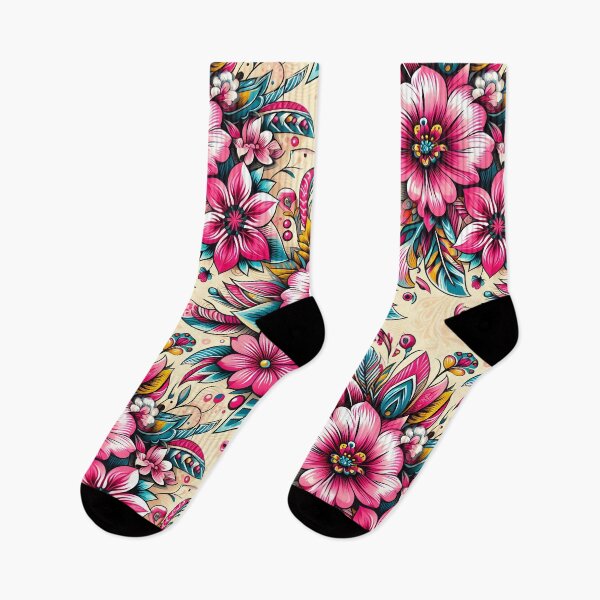 Item preview, Pink Teal Floral Pattern – Vibrant Ornamental Botanical Art designed and sold by Apex Designs.