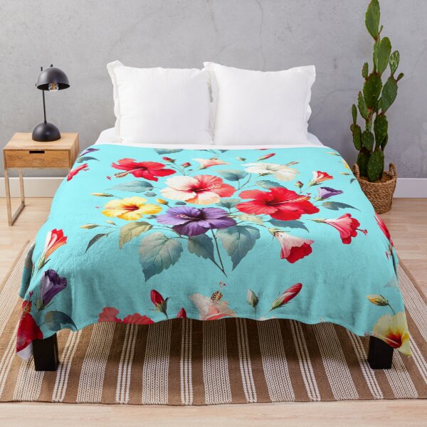 Item preview, Red Purple Yellow White Hibiscus Bloom Paradise on Blue Shapes Mania designed and sold by Shapes-Mania.