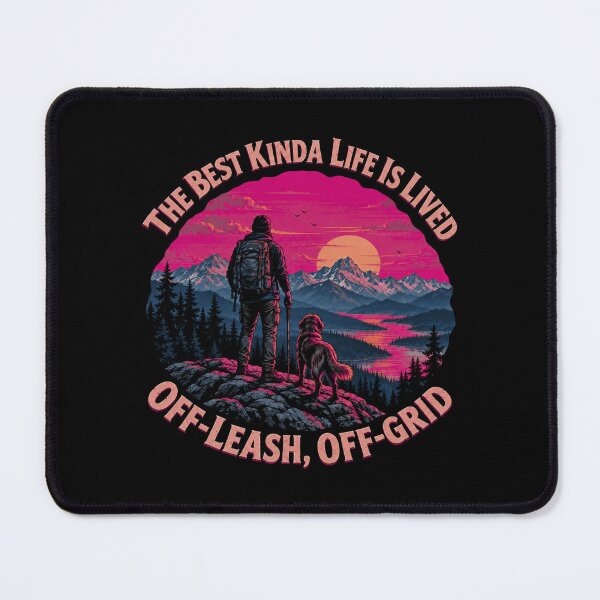 Item preview, The Best Life Is Lived Off-Leash – Hiking Dog Dad Retro Sunset designed and sold by Woof-Worthy-ART.