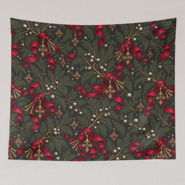 Item preview, Crimson Ribbon Evergreen – Dark Gothic Botanical Design designed and sold by MetaModel Editions.