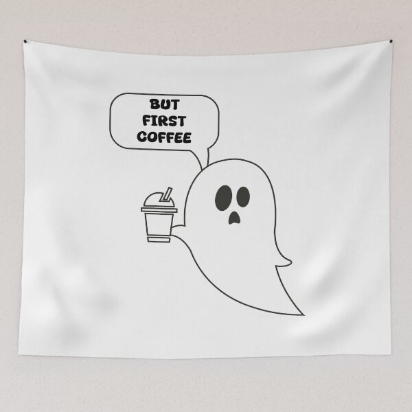 Item preview, But First Coffee Cute Ghost - Funny Comic Speech Bubble Sticker designed and sold by YellowLion.