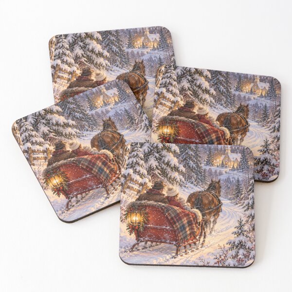 Item preview, Christmas Sleigh Ride Nostalgia Old Times Watercolor Scene designed and sold by Meandmyshop.