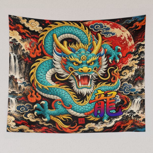 Item preview, Majestic Chinese Dragon Turquoise and Gold Asian Fantasy designed and sold by Fei Long Design Hub.