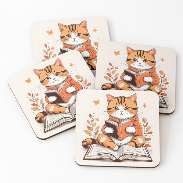 Aperçu de l'œuvre Cute Cat Reading a Book - Cozy Gift for Book Lovers créée et vendue par PawAndPenStudio.