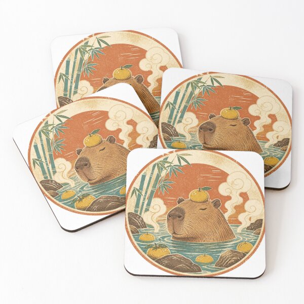 Item preview, Retro Vintage Capybara Hot Spring Badge Poster designed and sold by Coco Zone .