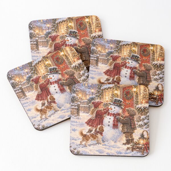 Item preview, Nostalgic Christmas Snowman and Children Watercolor Old Times designed and sold by Meandmyshop.