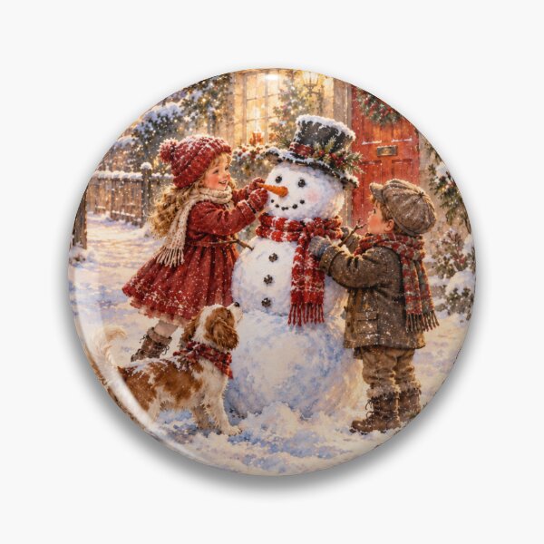 Item preview, Nostalgic Christmas Snowman and Children Watercolor Old Times designed and sold by Meandmyshop.