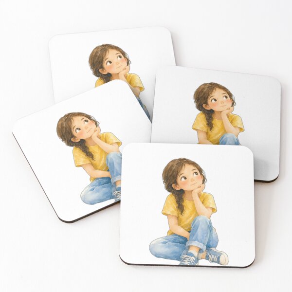 Item preview, Dreamy Girl Sitting – Cute Watercolor Illustration designed and sold by Sk1628.