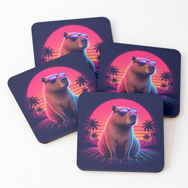 Item preview, Vaporwave Capybara Sunglasses Synthwave Poster designed and sold by Coco Zone .