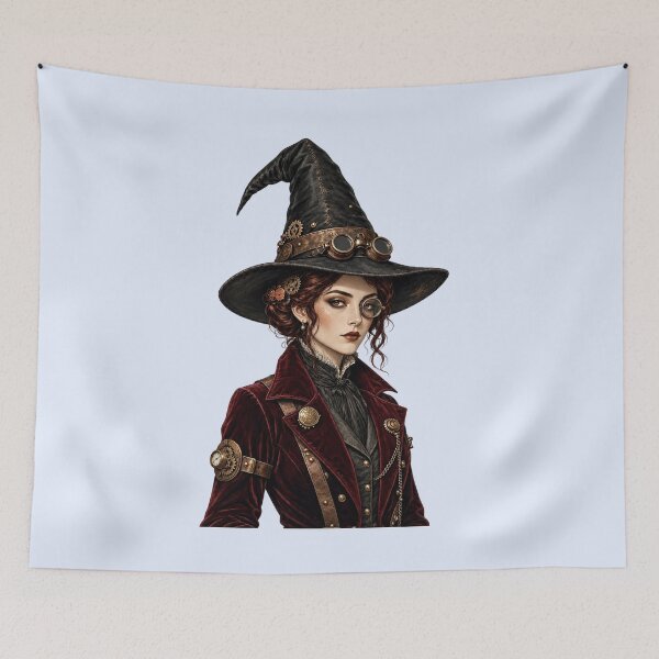 Item preview, Steampunk Witch – Victorian Woman with Goggles and Witch Hat designed and sold by SweetLilith.