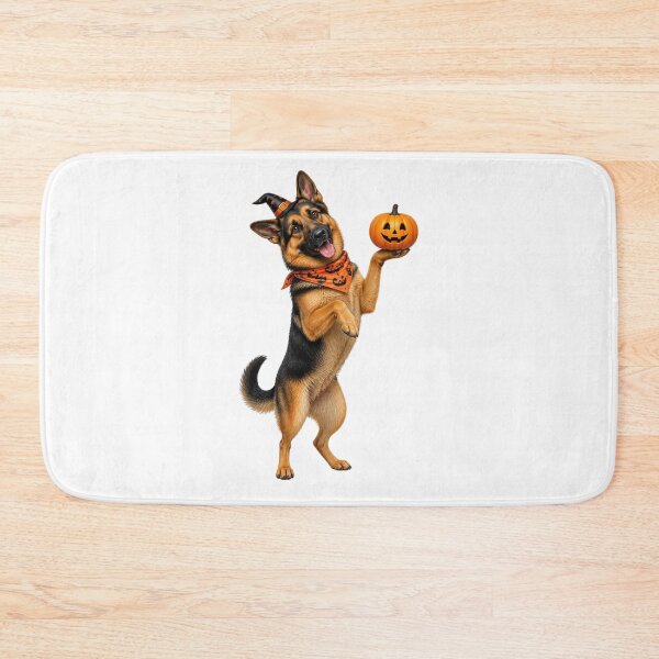 Artikelvorschau, Cute German Shepherd Holding Halloween Pumpkin Dog Art entworfen und verkauft von gushtera.