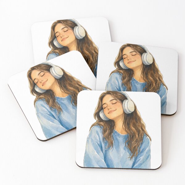Item preview, Cozy Music Girl with Headphones Blue Aesthetic Illustration designed and sold by Sk1628.