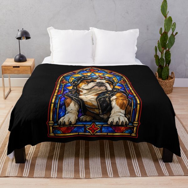 Item preview, Biker Dog English Bulldog Stained Glass designed and sold by TomFrontierArt.