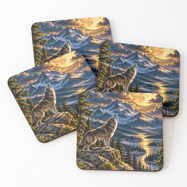 Aperçu de l'œuvre Wolf Moon – Majestic Mountain Wilderness Night. créée et vendue par symbolic Tees.