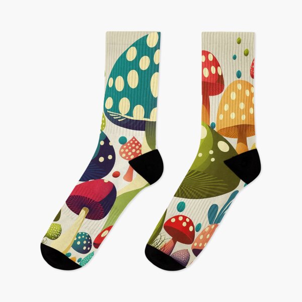 Artikelvorschau, Bunte Retro-Pilze mit Polka-Dots im Cottagecore-Stil entworfen und verkauft von Apex Designs.