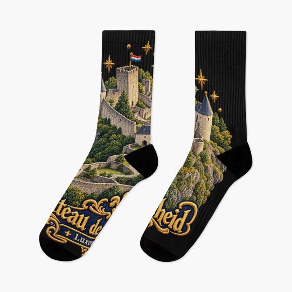 Item preview, Bourscheid Castle Luxembourg Embroidered Medieval Travel Art designed and sold by Emoji Emblems.