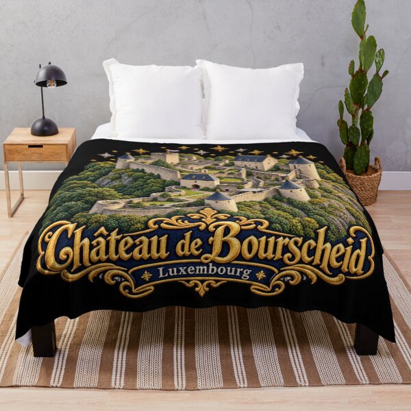 Item preview, Bourscheid Castle Luxembourg Embroidered Medieval Travel Art designed and sold by Emoji Emblems.